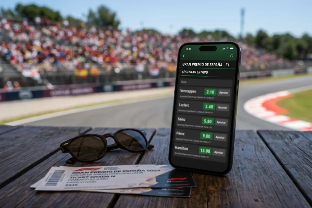 Casas de apuestas de Fórmula 1 en España con pantalla de operador y circuito de fondo