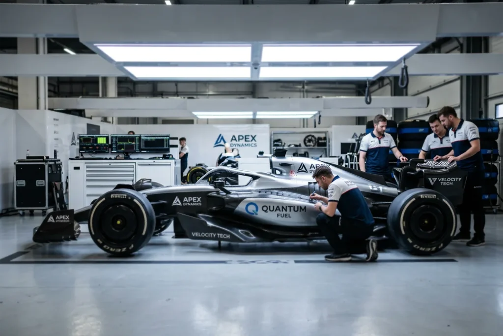 Monoplaza de Fórmula 1 2026 con alerón de aerodinámica activa en recta de circuito